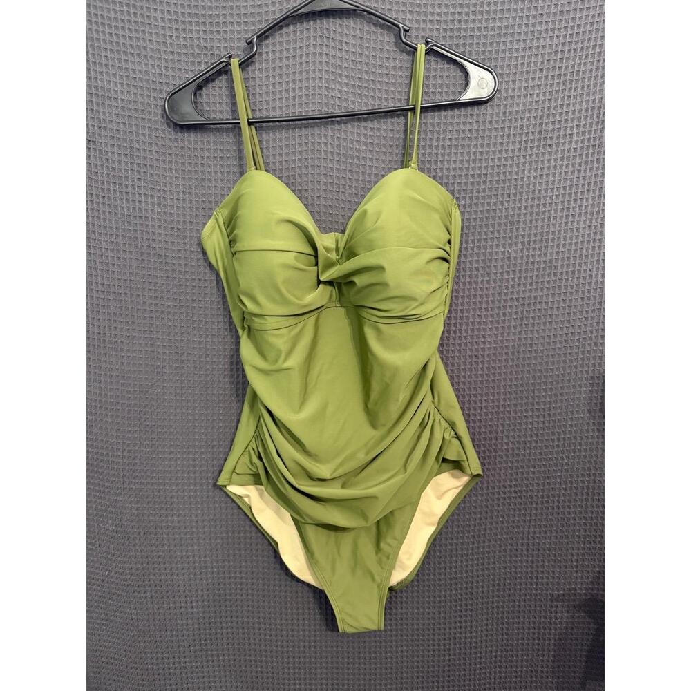 Relleciga Swimsuit XL Green One-Piece Ruched Adjustable Straps Chic Trendy